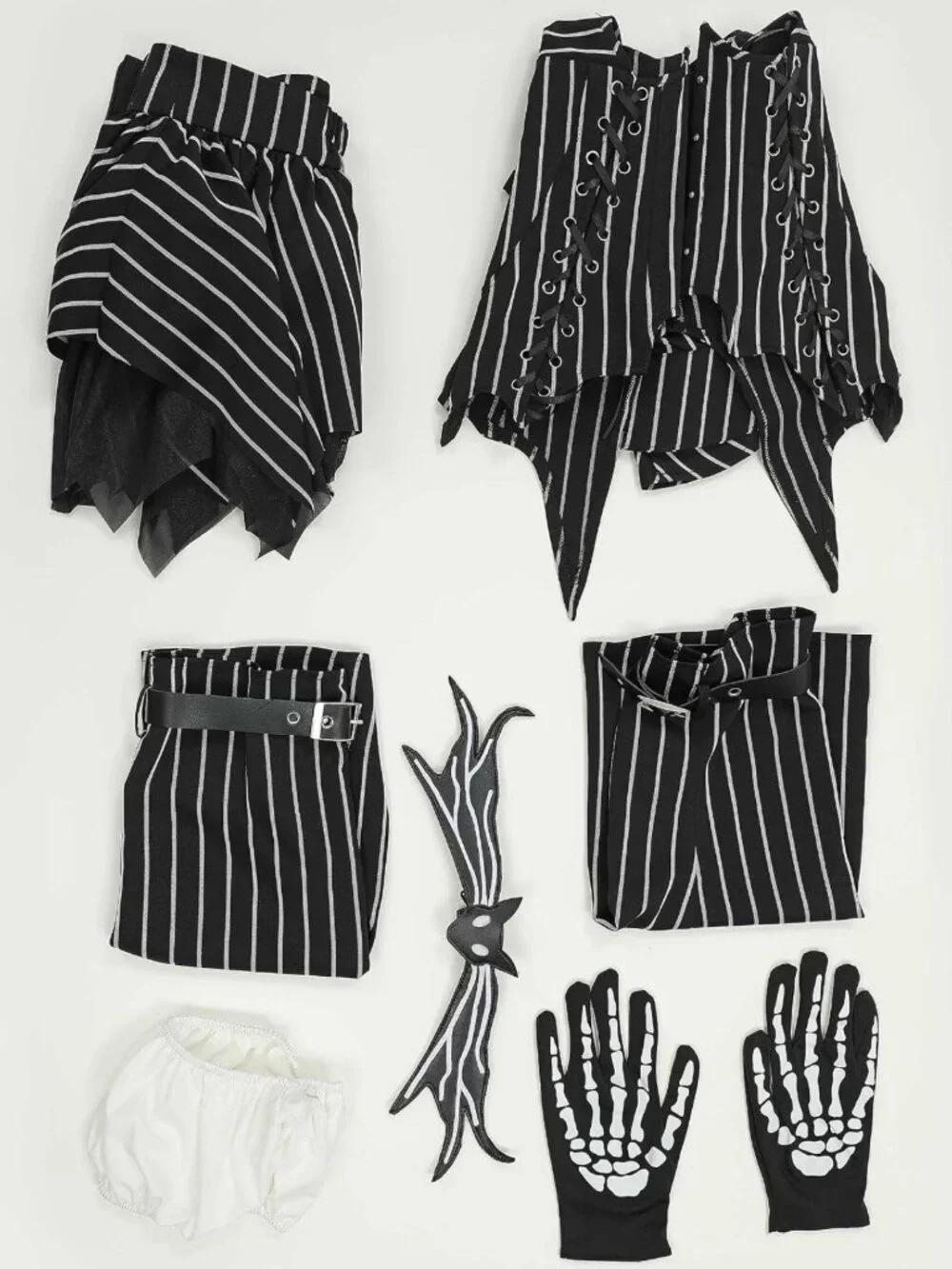 Gothic Halloween Cosplay Costume Set - Long Sleeve Tube Top, Skirt & Gloves